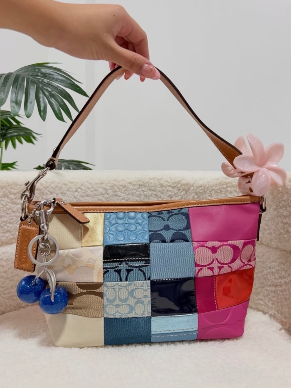 Vintage Coach y2k Signature Pink and Blue Patchwork Bag